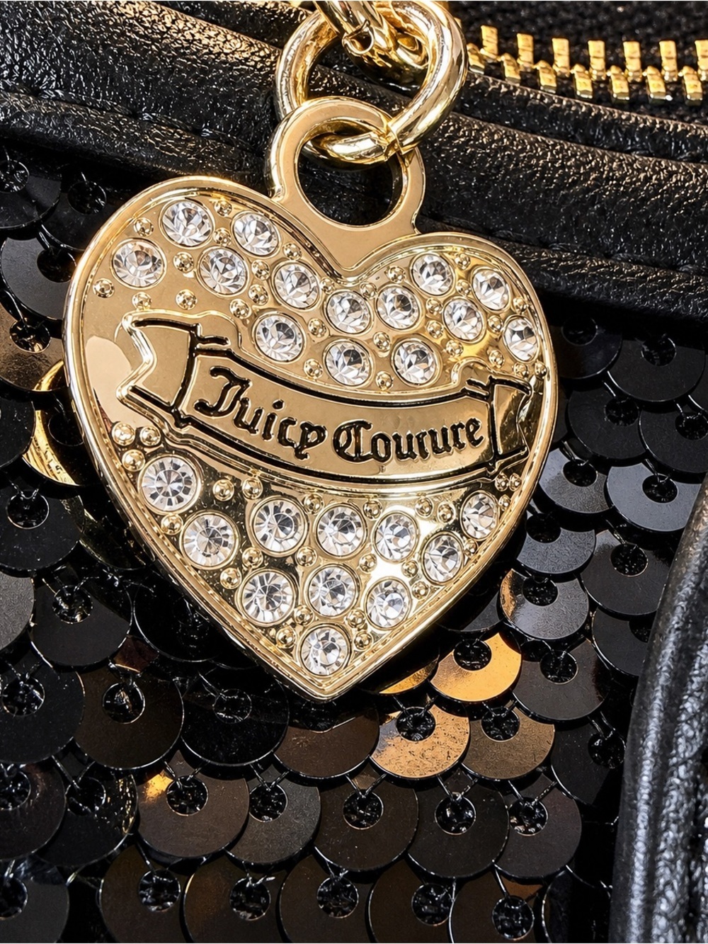 Juicy Couture Black Sequin Mini Barrel Bag Y2K Gold Hardware Crossbody Glam - Picture 7 of 8